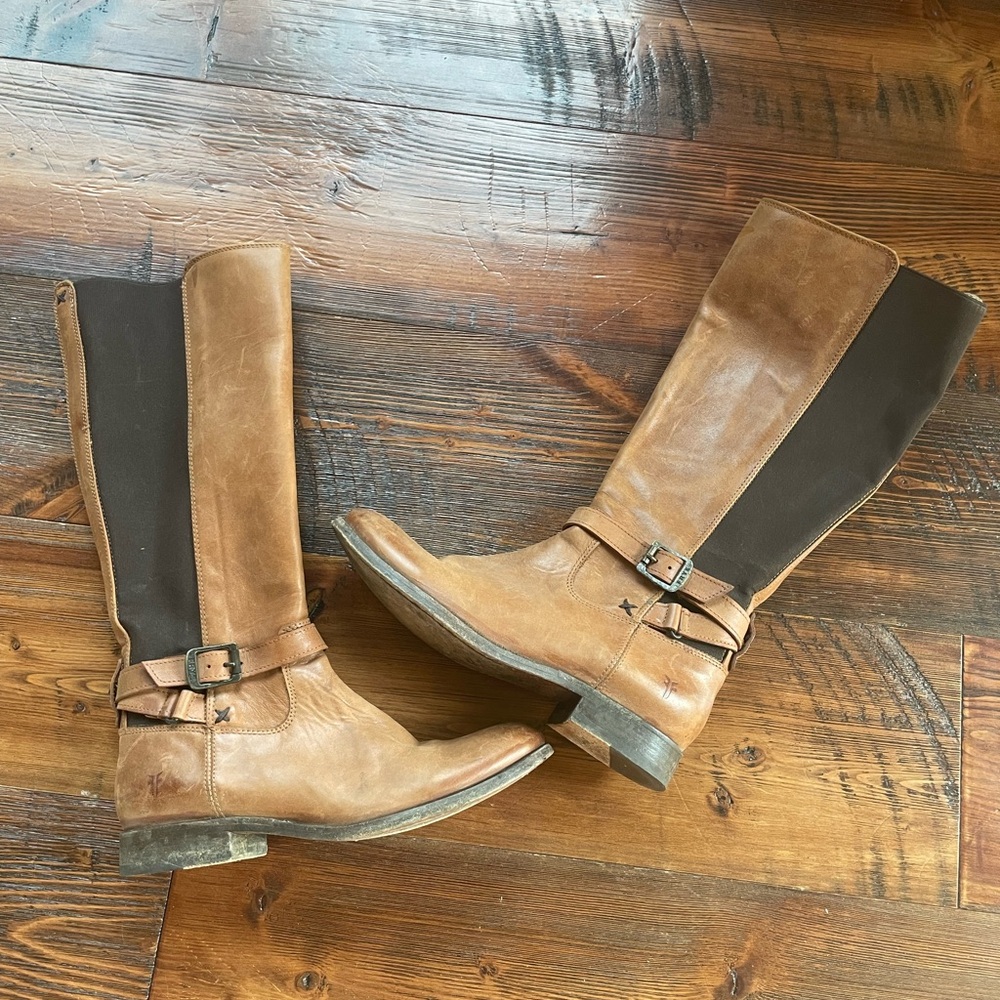 Tall Frye boots with elastic insets